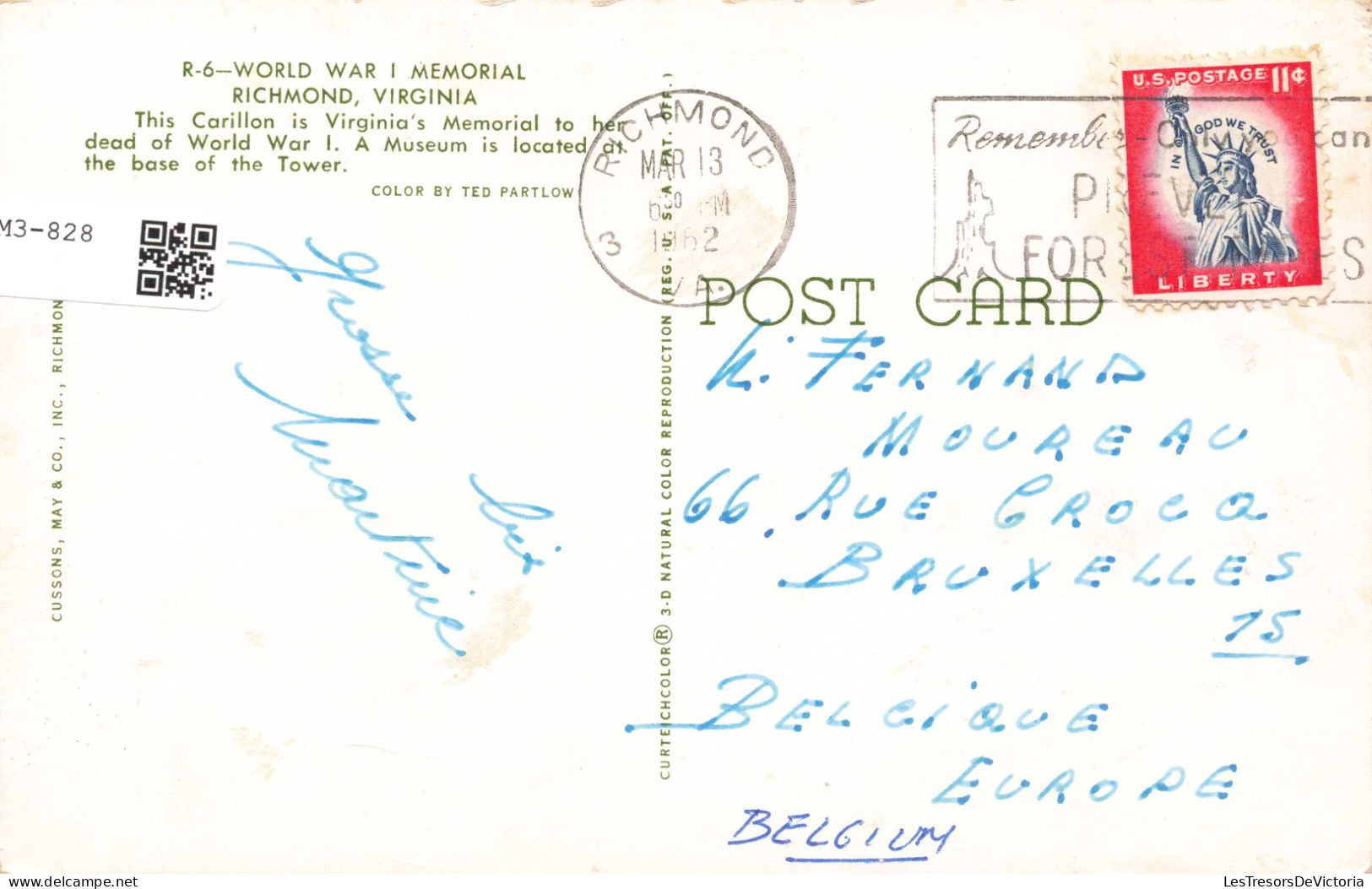 ETATS UNIS - World War 1 Memorial - Richmond VA - Carte Postale Ancienne - Richmond