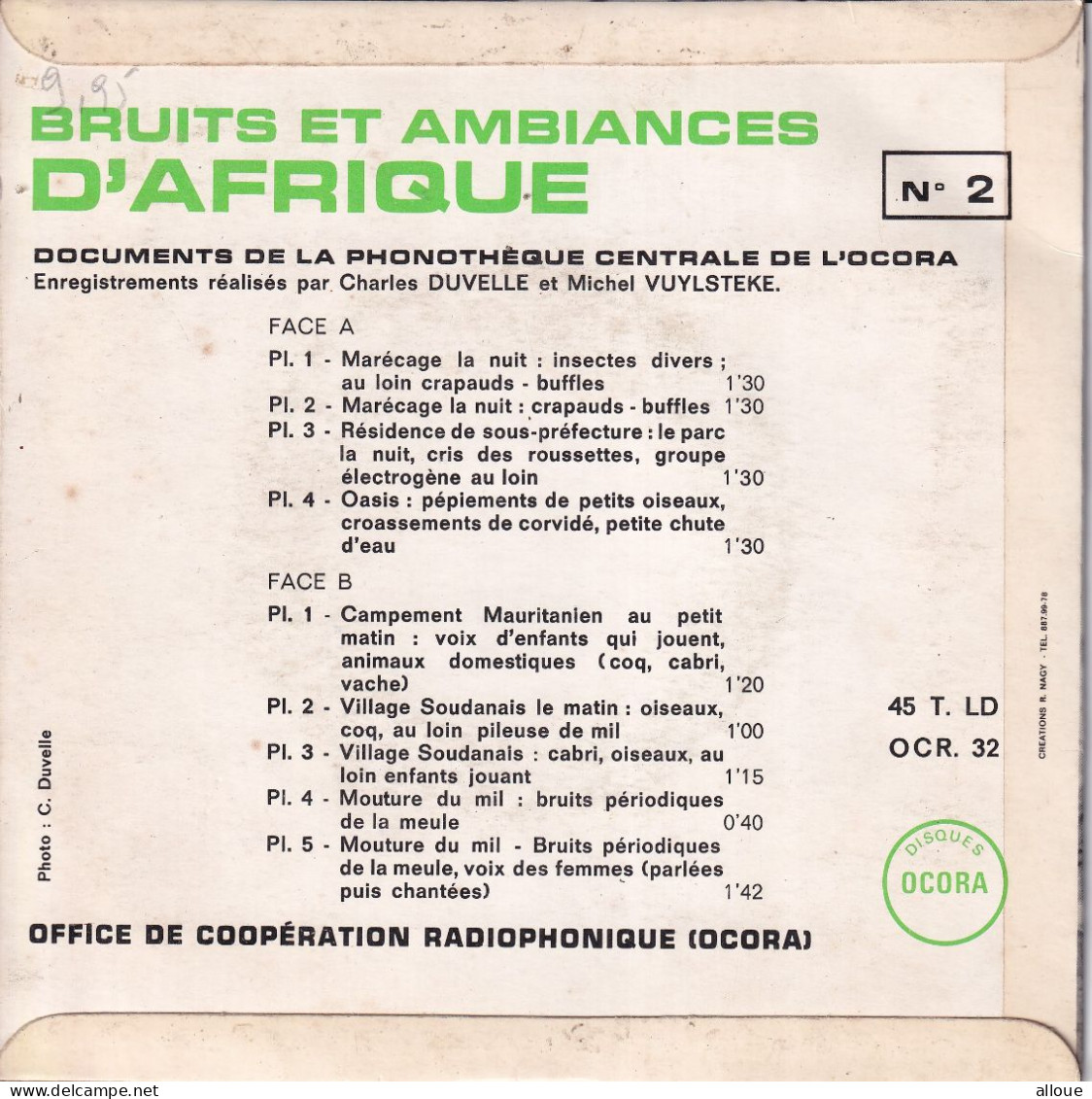 BRUITS ET AMBIANCE D'AFRIQUE N° 2 - FR EP - DOCUMENTS DE LA PHONOTHEQUE CENTRALE DE L'OCCORA - Música Del Mundo