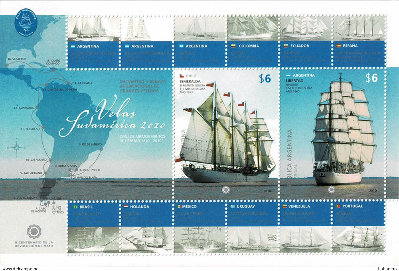 ARGENTINA 2010 Mi BL 116 SOUTH AMERICAN SAILSHIPS MINT MINIATURE SHEET ** - Blocks & Kleinbögen