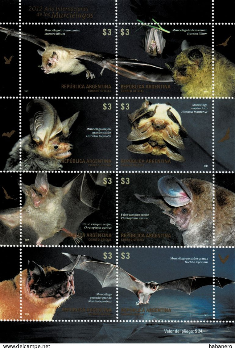 ARGENTINA 2012 Mi 3478-3485 INTERNATIONAL YEAR OF BATS MINT MINIATURE SHEET ** - Blocks & Kleinbögen