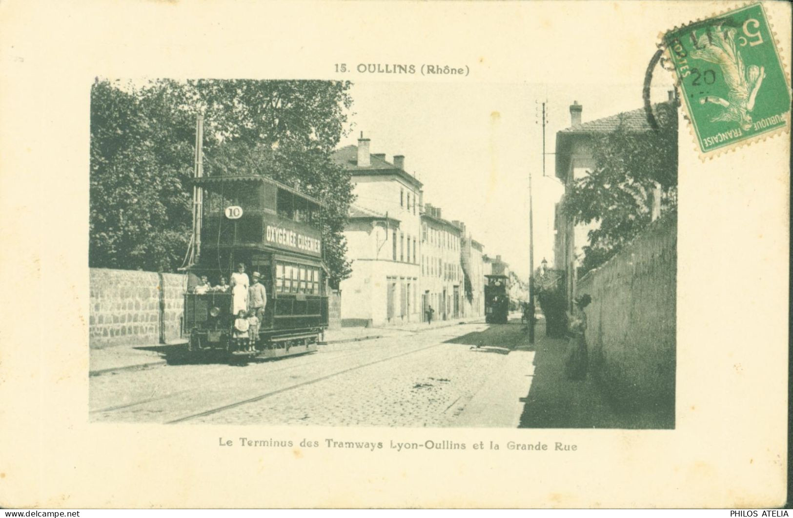 CPA CP Oullins Rhône Le Terminus Des Tramways Lyon Oullins Et La Grande Rue - Oullins