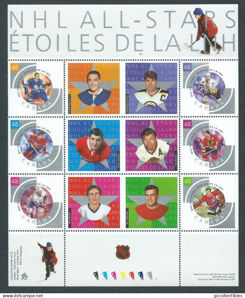 Canada # 1971 - Full Pane Of 6 + 3 Tabs MNH In Folder - NHL All Stars - 4 - Feuilles Complètes Et Multiples