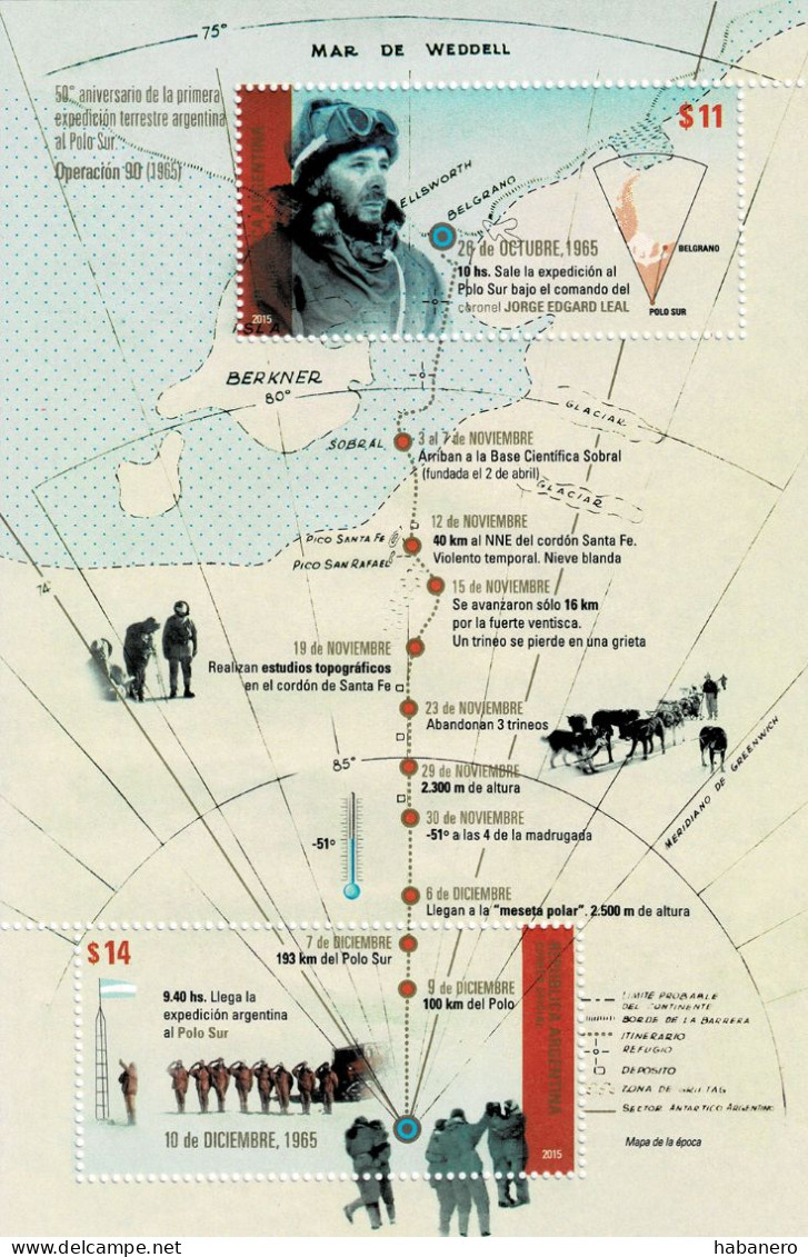 ARGENTINA 2015 Mi BL 145 50th ANNIVERSARY OF FIRST ARGENTINIAN SOUTH POLE EXPEDITION MINT MINIATURE SHEET ** - Hojas Bloque