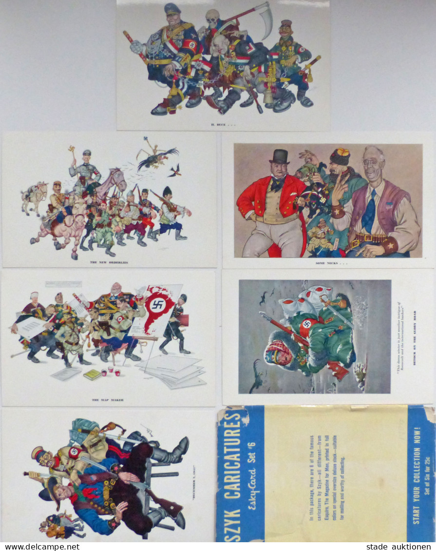 Antipropaganda WK II Szyk, Arthur Serie Mit 6 Großformatigen (ca. 11x18cm) Künstlerkarten Mit Original-Umschlag 1942 I-I - 100 - 499 Cartoline