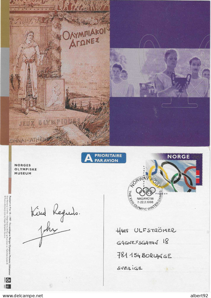 1998 Norvège: Entier Postal émis Pour Les Jeux Olympiques D'Hiver De Nagano: Allumage De La Flamme à Olympie - Winter 1998: Nagano