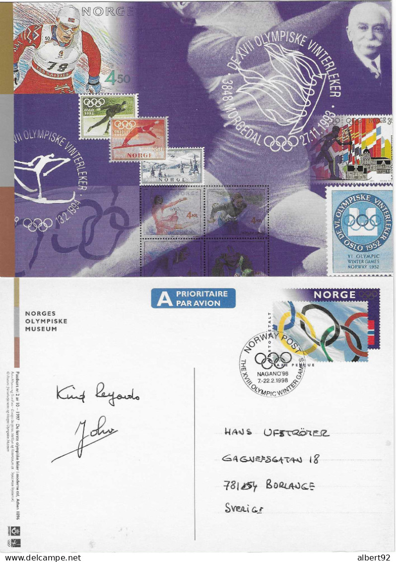 1998 Norvège: Entier Postal émis Pour Les Jeux Olympiques D'Hiver De Nagano: Les Jeux D'Oslo 1952 - Winter 1998: Nagano