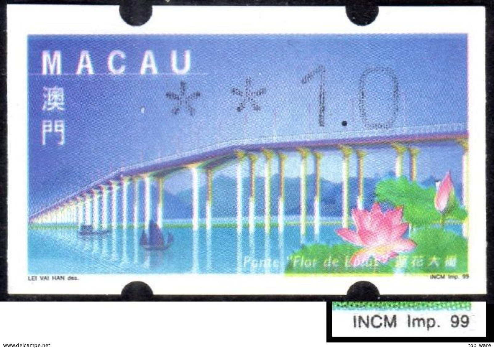 1999 China Macau ATM Stamps Lotus Flower Bridge / MNH / Klussendorf Automatenmarken Etiquetas Automatici Distributeur - Distributori