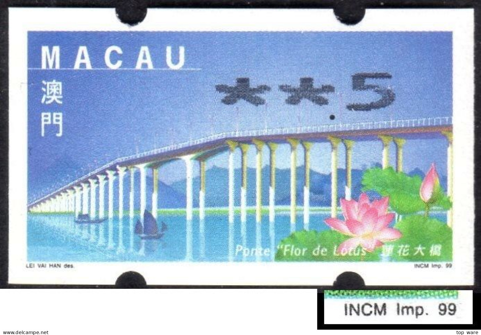 1999 China Macau ATM Stamps Lotus Flower Bridge / MNH / Nagler Automatenmarken Etiquetas Automatici Distributeur - Automaten