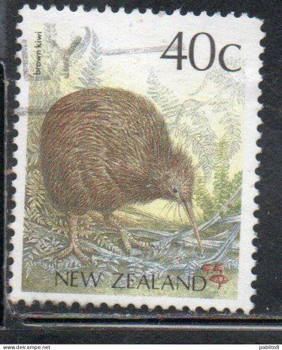 NEW ZEALAND NUOVA ZELANDA 1988 1995 LOCAL BIRD BROWN KIWI 40c USED USATO OBLITERE' - Used Stamps