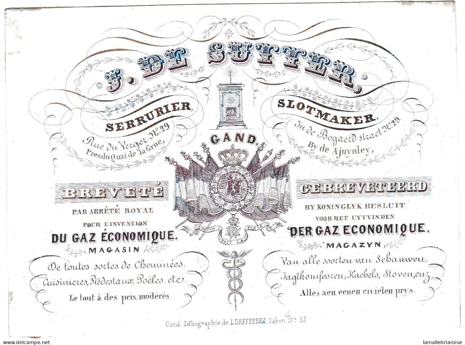 Belgique "Carte Porcelaine" Porseleinkaart, J. De Sutter, Serruerier Slotmaker, Gand, Dim:123 X 90mm - Cartes Porcelaine