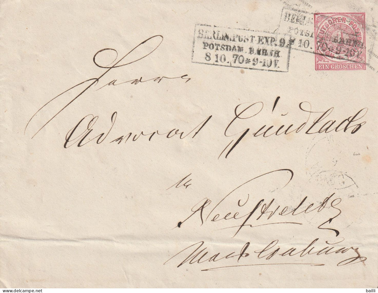 Allemagne Du Nord Cachet Rectangulaire Ambulant Sur Entier Postal 1870 - Postal  Stationery