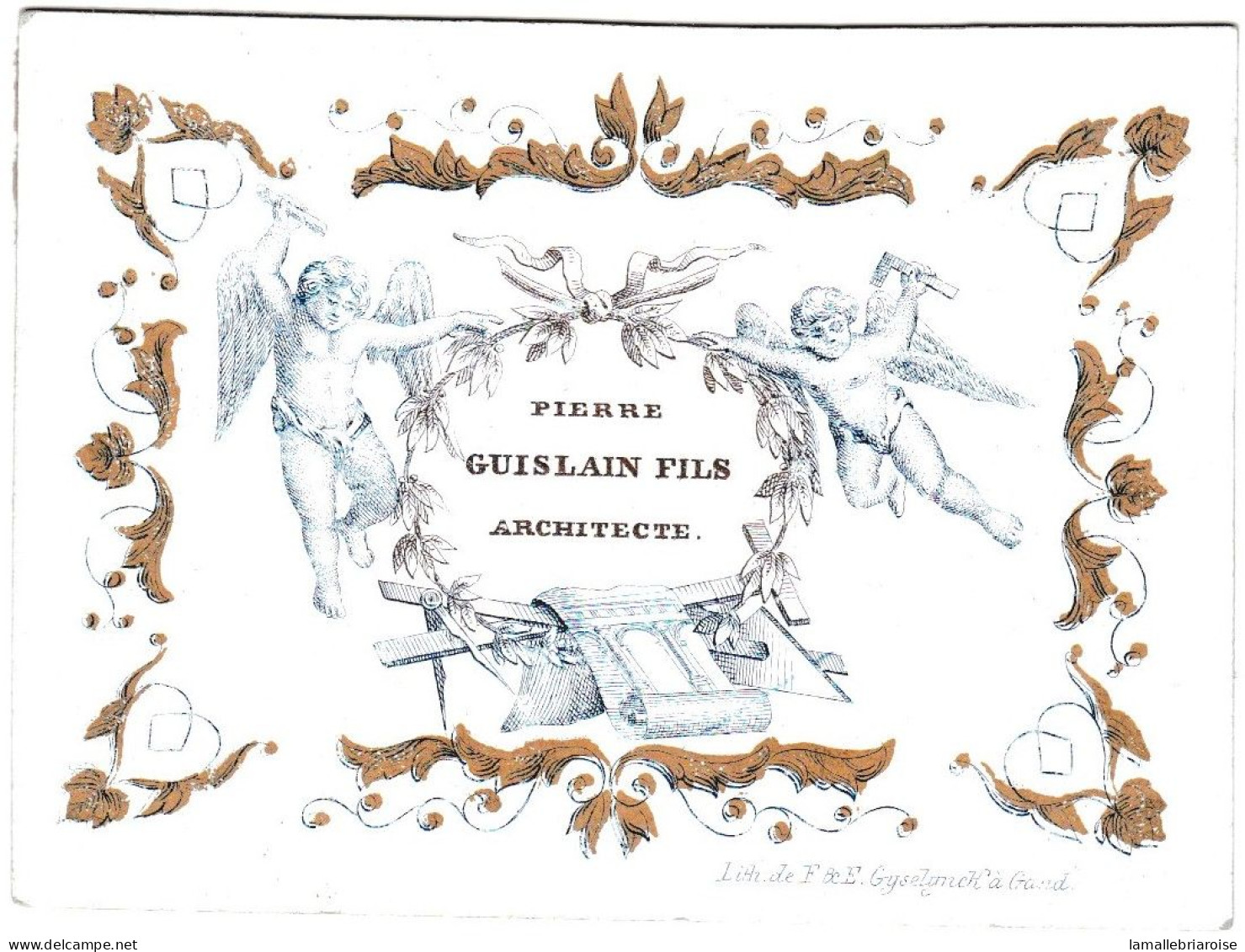 Belgique "Carte Porcelaine" Porseleinkaart, P. Guislain Fils, Architecture, Lith à Gand, Dim:91x 67mm - Porzellan