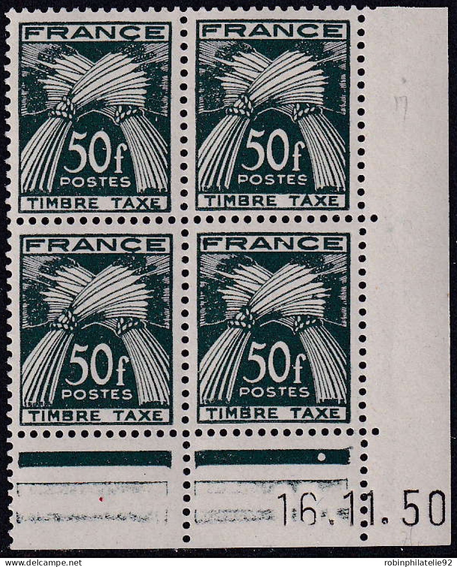 France COINS DATES TAXES N°88 50f Vert Foncé 16.11.50 Qualité:** - 1950-1959