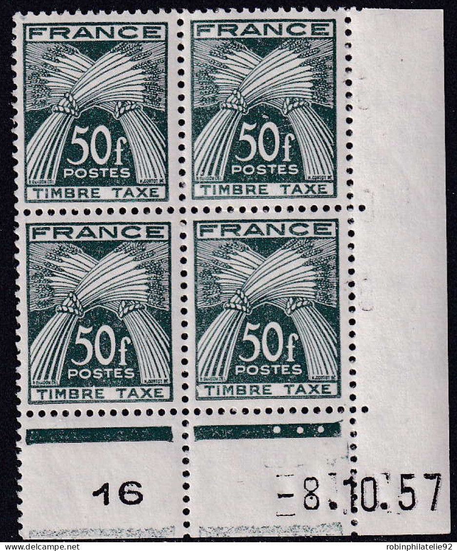 France COINS DATES TAXES N°88 50f Vert Foncé 8.10.57. Qualité:** - 1950-1959