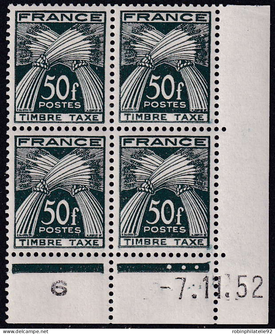 France COINS DATES TAXES N°88 50f Vert Foncé 7.11.52. Qualité:** - 1950-1959