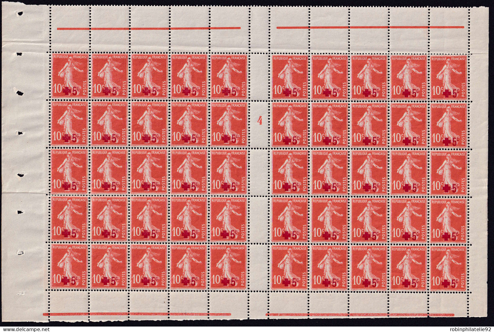 France FEUILLES N°146 +5c /10c Croix Rouge Feuille De 50 Timbres . Qualité:** - Feuilles Complètes