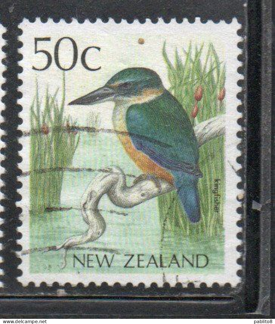 NEW ZEALAND NUOVA ZELANDA 1988 1995 LOCAL BIRD KINGFISHER 50c USED USATO OBLITERE' - Oblitérés