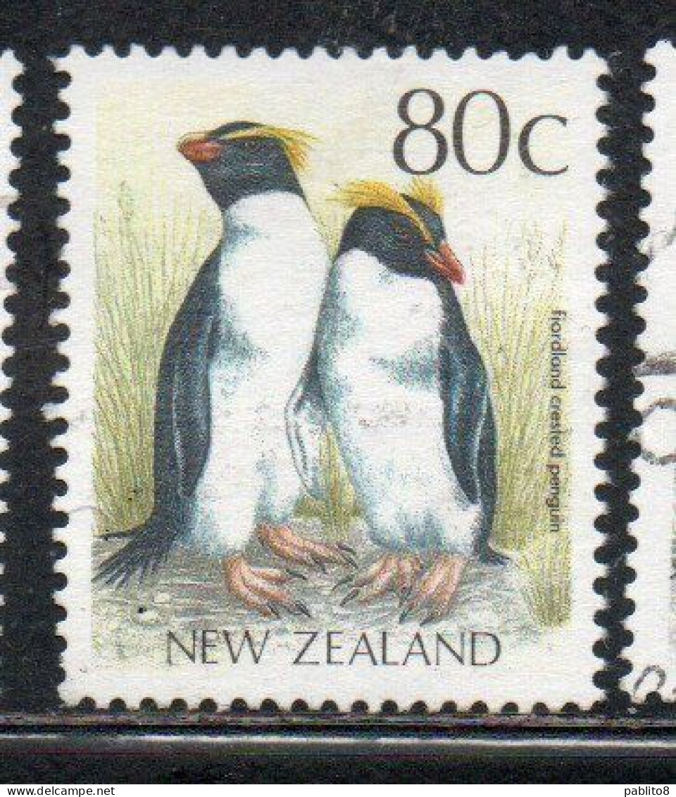 NEW ZEALAND NUOVA ZELANDA 1988 1995 LOCAL BIRD FIORDLAND CRESTED PENGUIN 80c USED USATO OBLITERE' - Used Stamps