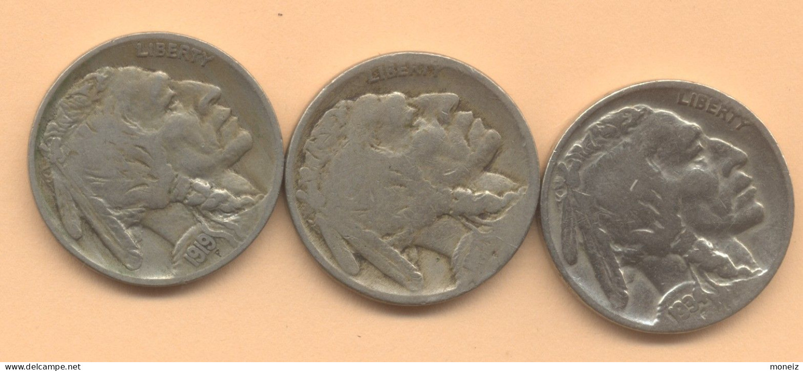 5 Cents "Buffalo Nickel" 1917 F +1919 F +1934 F - 1913-1938: Buffalo