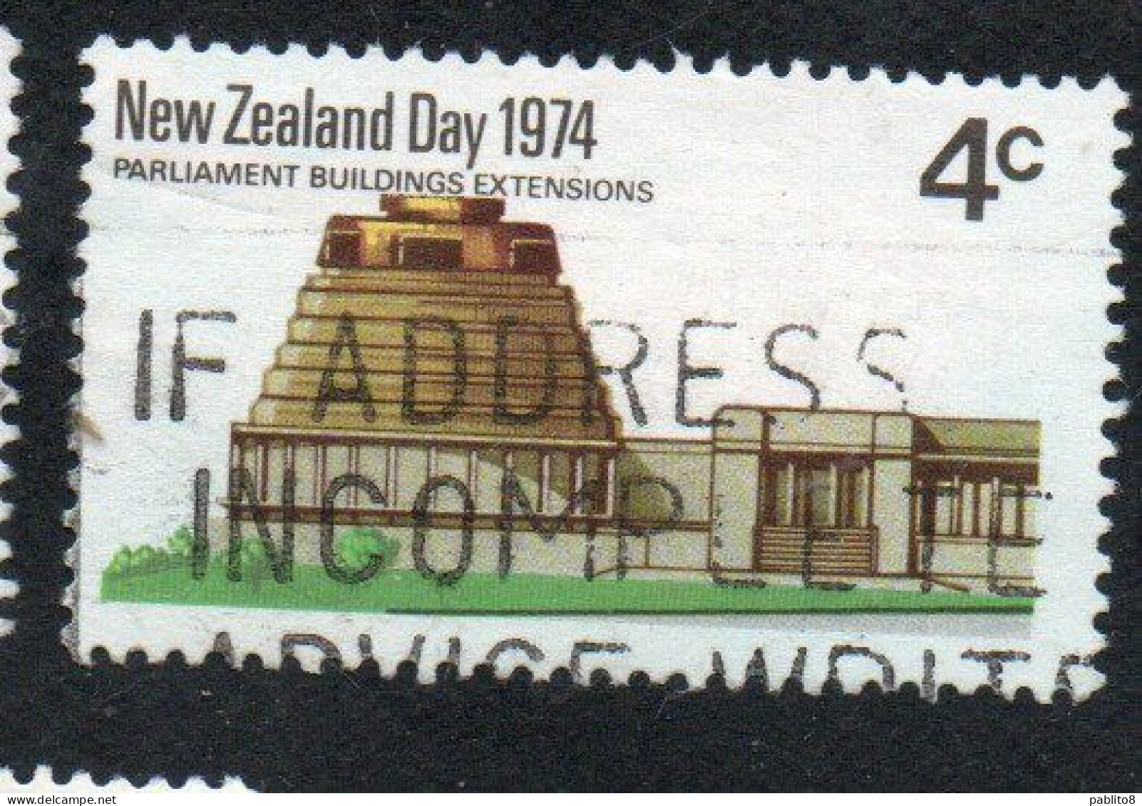 NEW ZEALAND NUOVA ZELANDA 1974 WAITANGI DAY PARLIAMENT BUILDINGS EXTENSIONS 4c USED USATO OBLITERE' - Usados