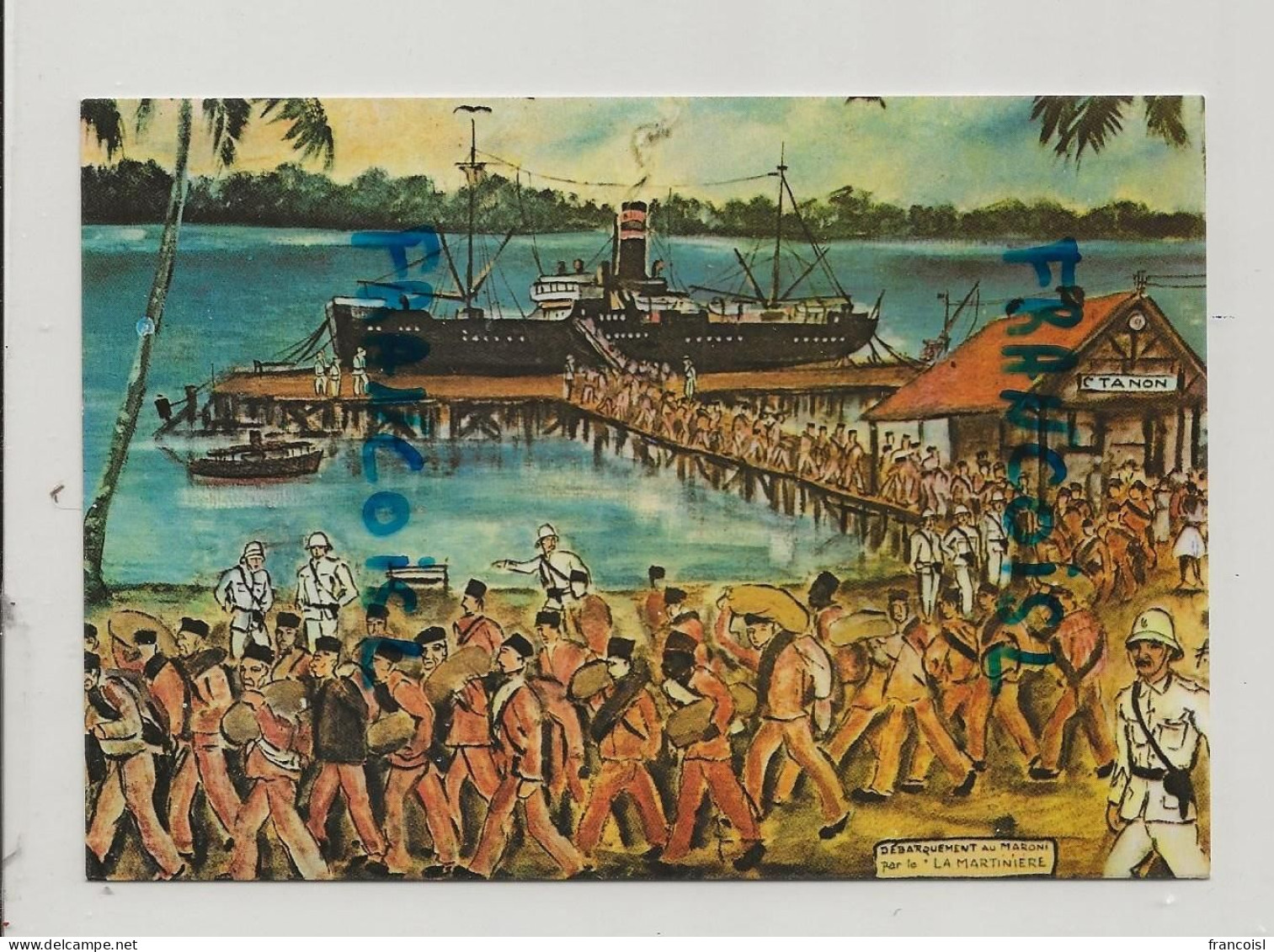 Guyane Française. Oeuvre Du Peintre "Forçat" Lagrange. "Débarquement Au Maroni"par "Le Martinère" - Bagne & Bagnards