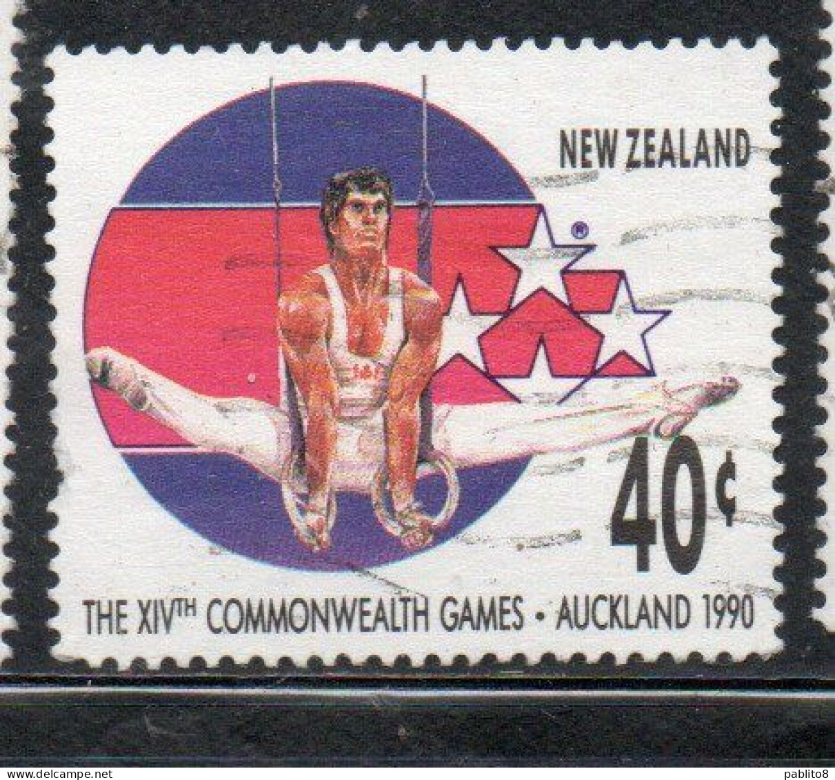 NEW ZEALAND NUOVA ZELANDA 1989 COMMONWEALTH GAMES AUCKLAND 1990 GYMNASTICS 40c USED USATO OBLITERE' - Used Stamps