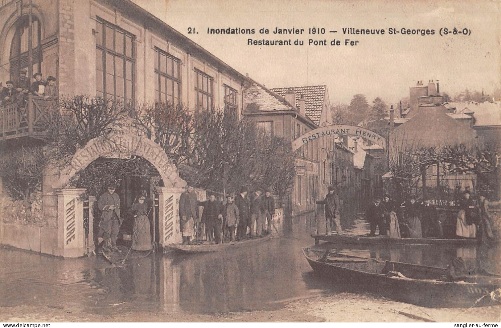 CPA 94 VILLENEUVE SAINT GEORGES / INONDATIONS 1910 / RESTAURANT DU PON DE FER / Cpa Rare - Villeneuve Saint Georges