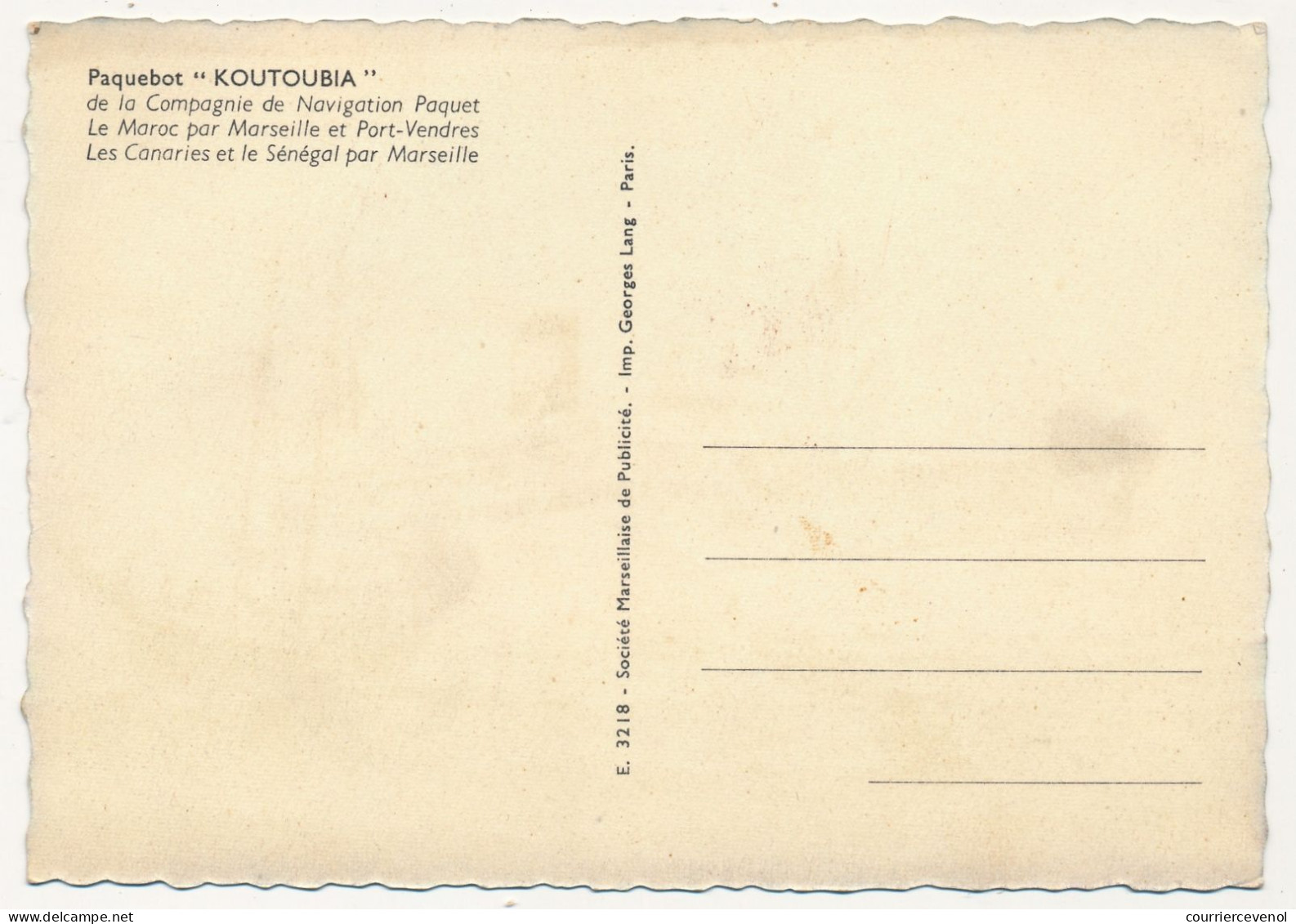 CPM - Paquebot "KOUTOUBIA" - Compagnie De Navigation Paquet (Illustration Roger Chapelet) - Piroscafi