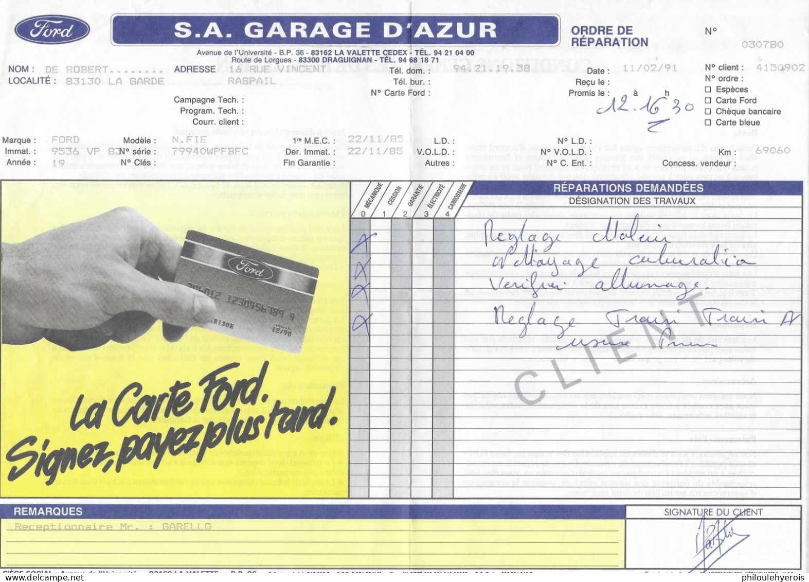 LA VALETTE 83 FORD S.A. Garage D'azur  1991 - Automobile