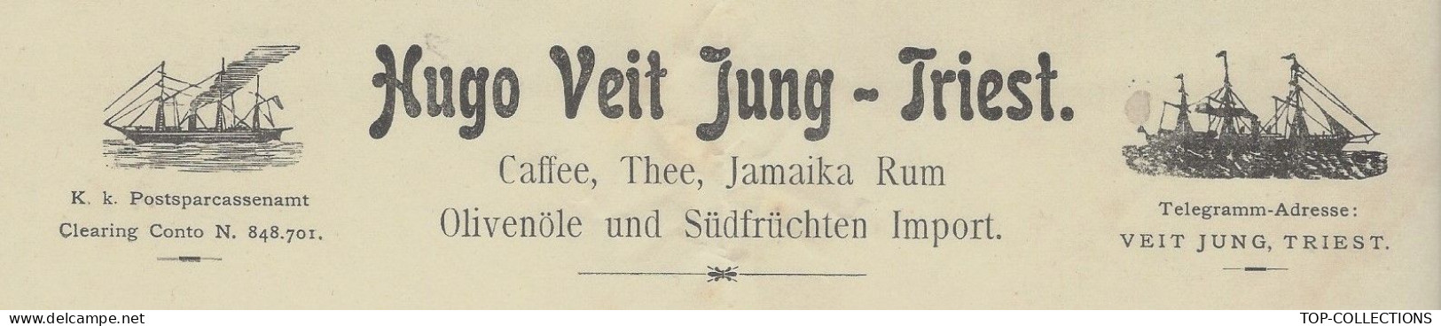 1904 RARE ENTETE LITHOGRAPHIE DOUBLE Hugo Veit Jung  Triest Trieste Austro Hongrie Italie Texte Allemand V. HISTORIQUE - 1900 – 1949