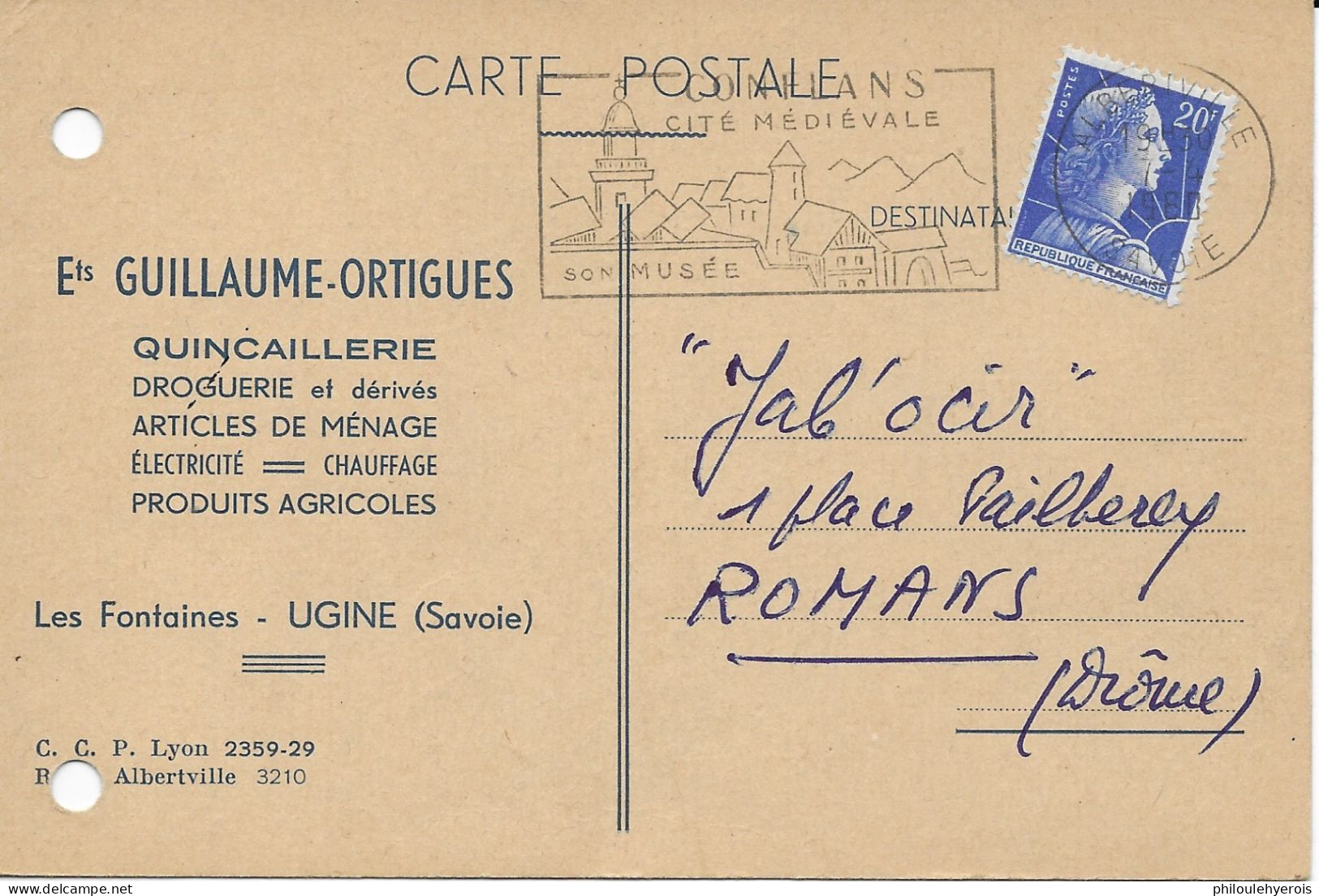 UGINE (73) C.P. Quincaillerie Droguerie Ect... 1960 Pour ROMANS (26) - Chemist's (drugstore) & Perfumery