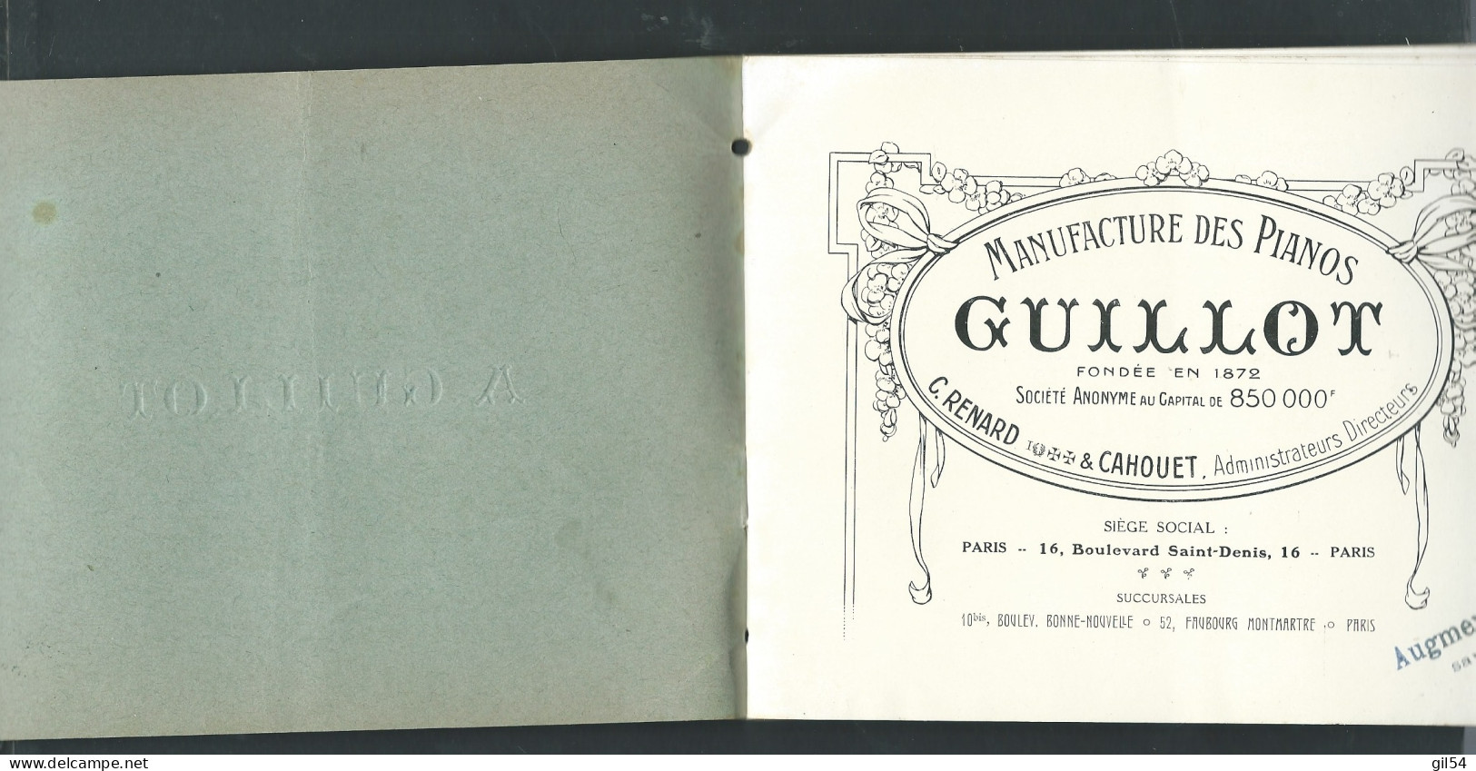 Fascicule -  Catalogue A. GUILLOT PARIS - MANUFACTURE DE PIANOS   Aw16402 - Musique