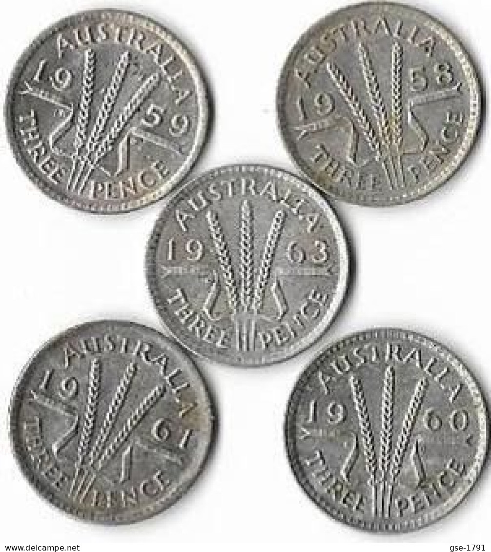 AUSTRALIE ELISABETH II, 3 Pence,     Argent , Lot De 5 Pièces  TTB - Non Classificati