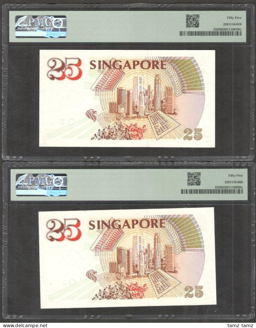 Lot 2 Pcs Consecutive Singapore 25 Dollars 1996 PMG 55 Commemorative Repeater SN - Singapur