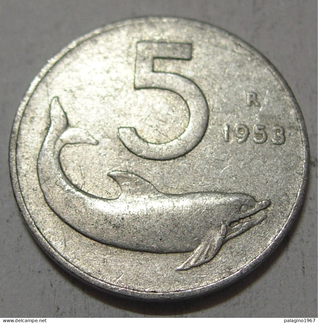 REPUBBLICA ITALIANA 5 Lire Delfino 1953 MB QBB  - 5 Lire