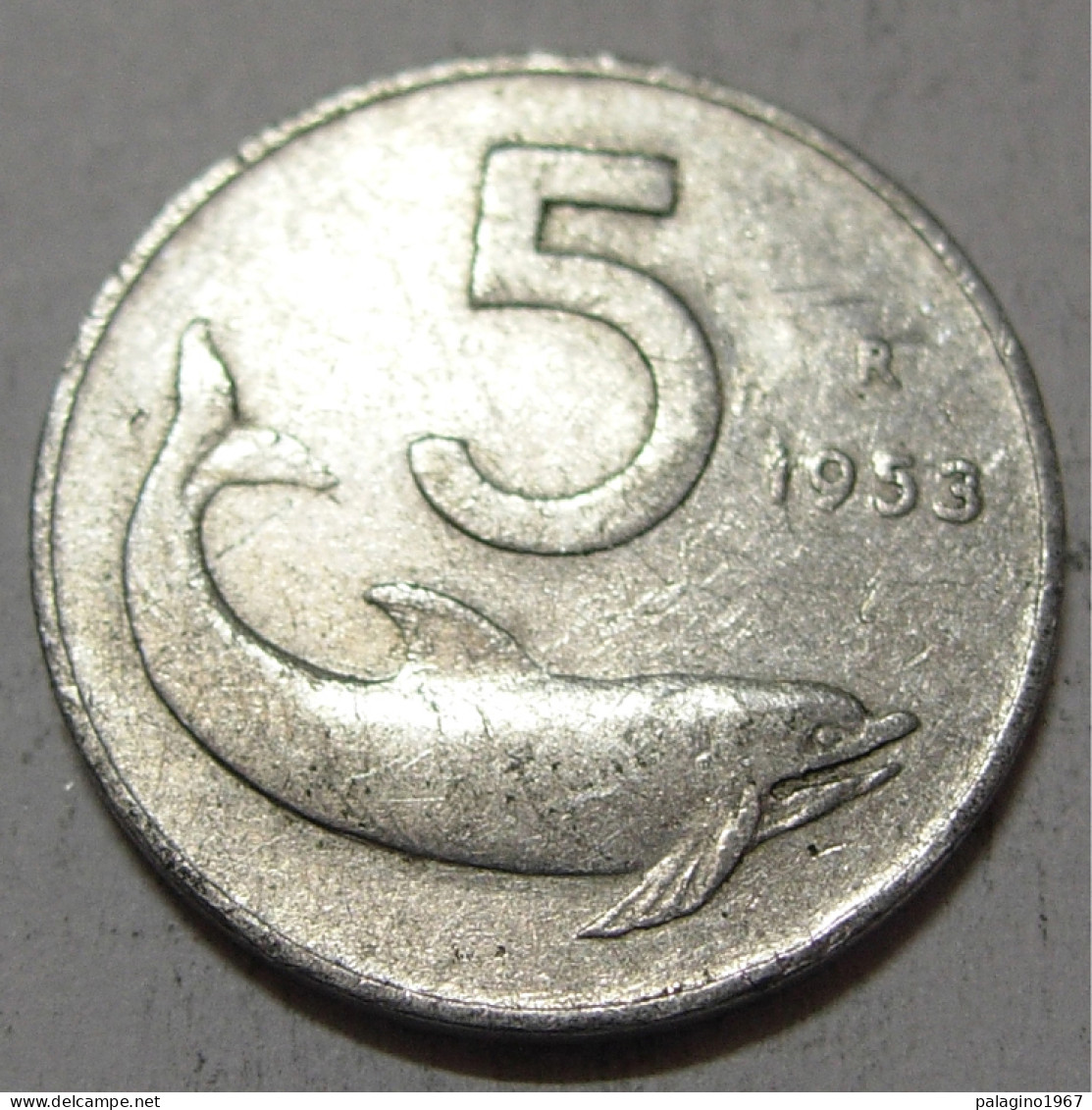 REPUBBLICA ITALIANA 5 Lire Delfino 1953 MB QBB  - 5 Lire