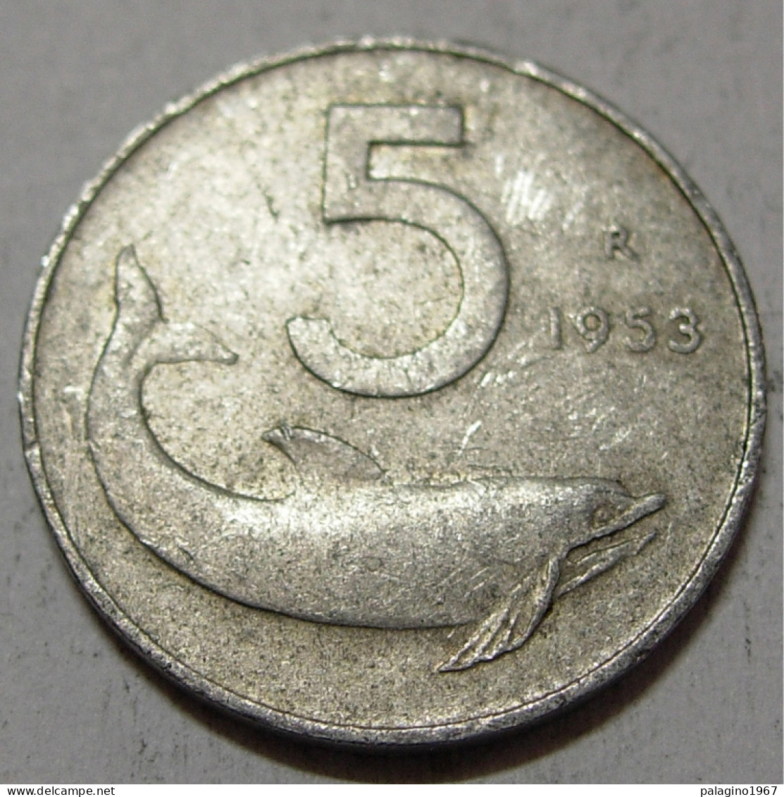 REPUBBLICA ITALIANA 5 Lire Delfino 1953 MB QBB  - 5 Liras