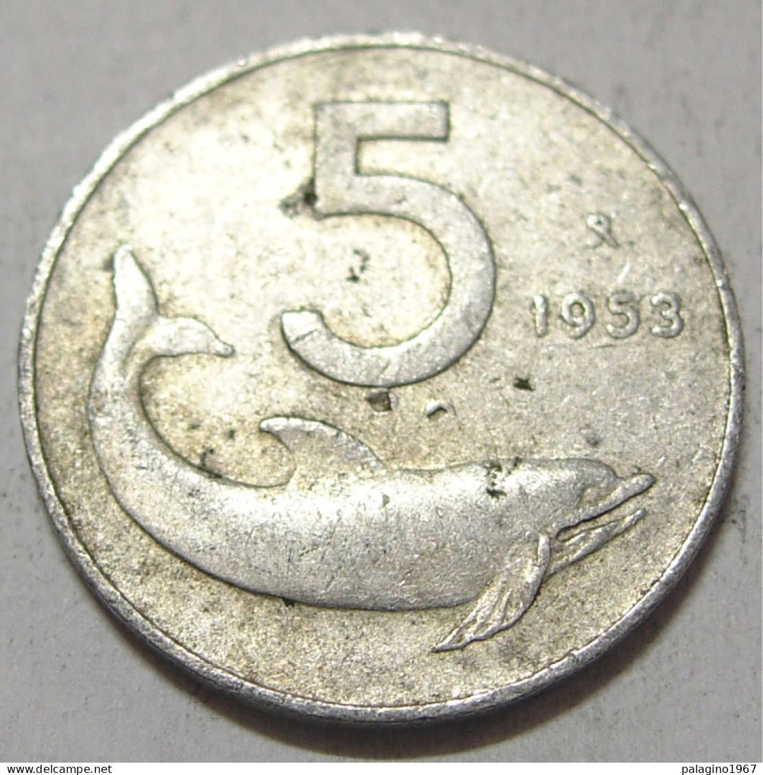 REPUBBLICA ITALIANA 5 Lire Delfino 1953 MB QBB  - 5 Lire