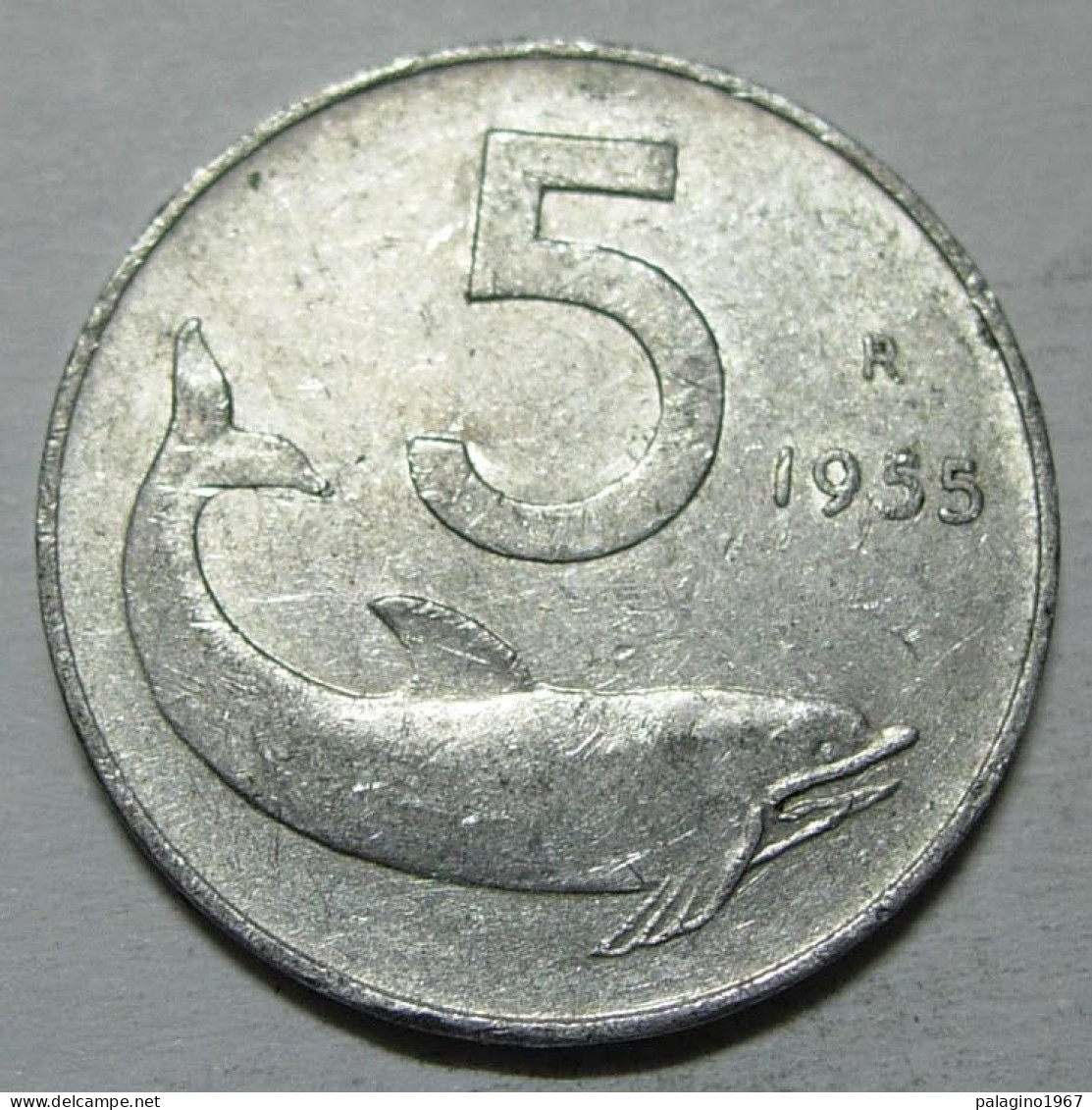 REPUBBLICA ITALIANA 5 Lire Delfino 1955 QBB  - 5 Lire