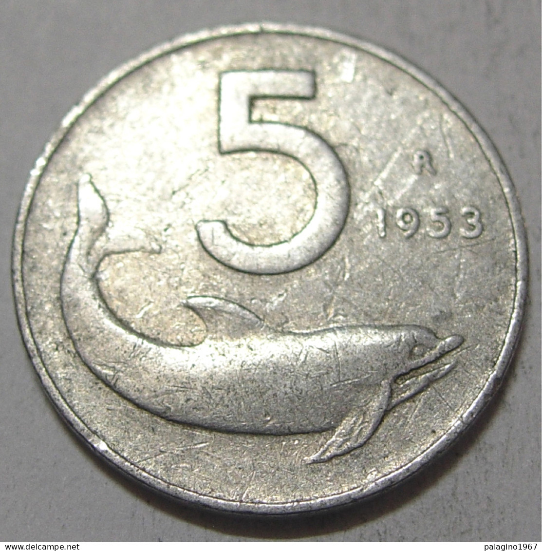 REPUBBLICA ITALIANA 5 Lire Delfino 1953 MB QBB  - 5 Lire