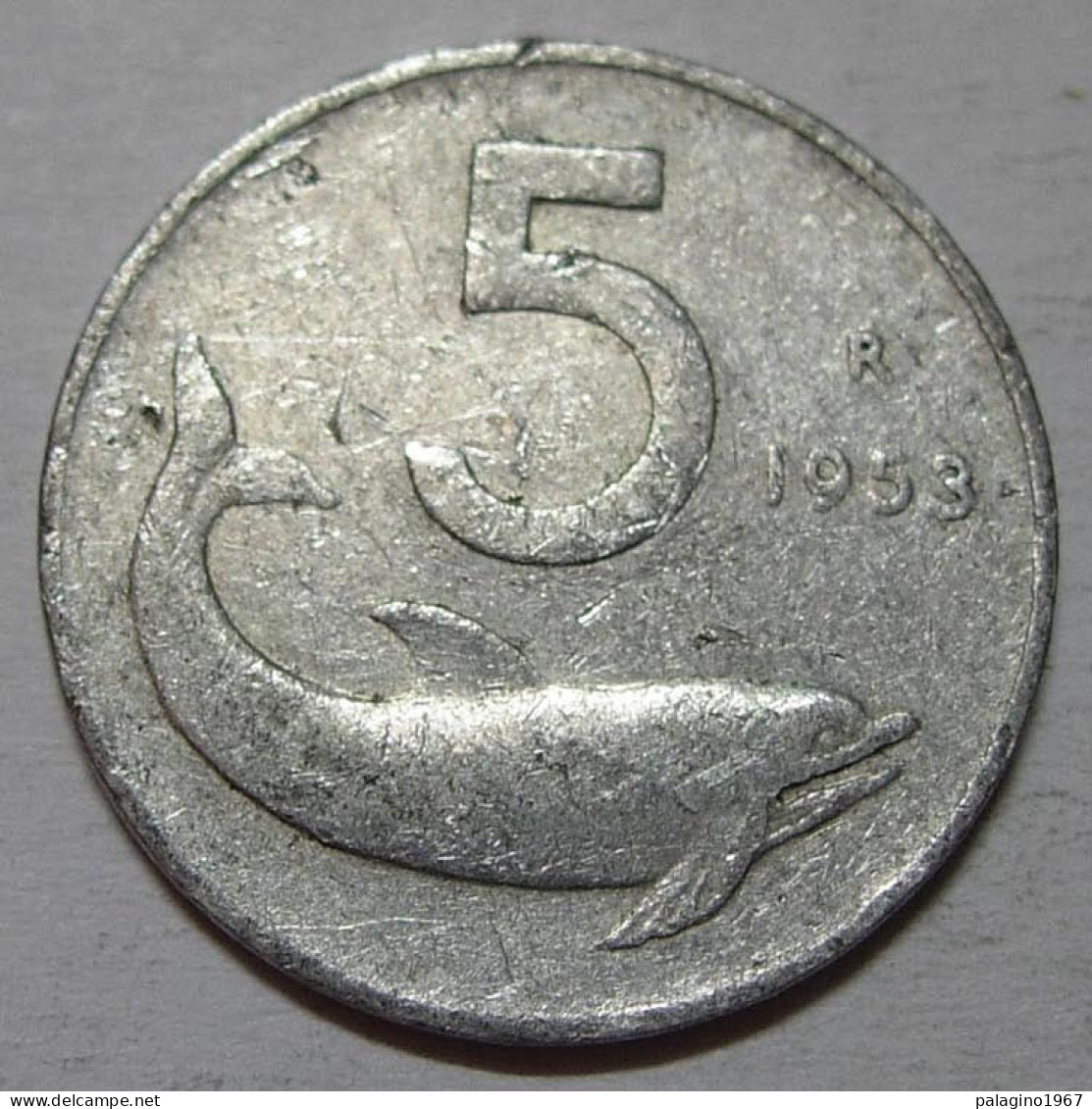 REPUBBLICA ITALIANA 5 Lire Delfino 1953 MB  - 5 Lire