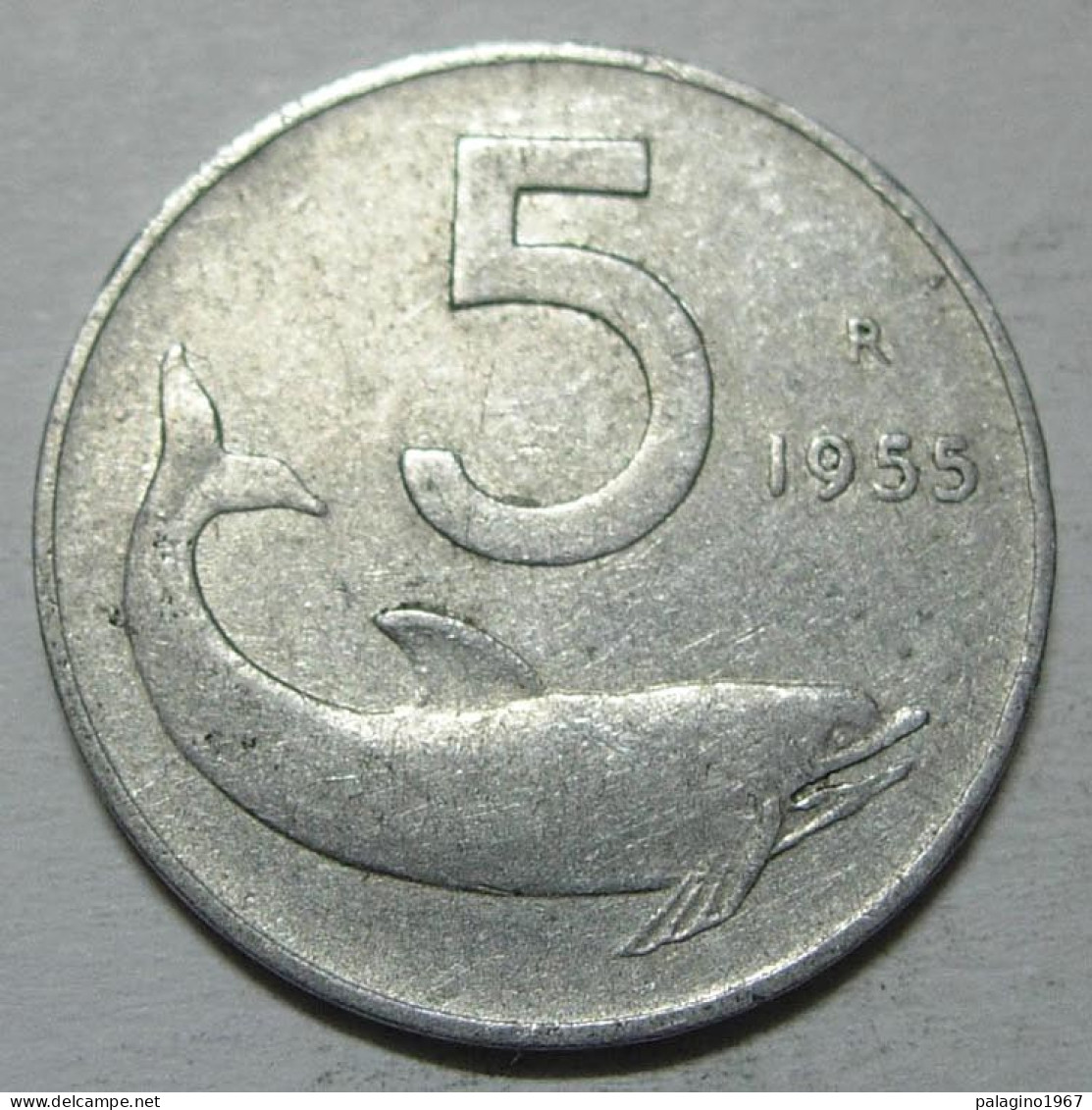 REPUBBLICA ITALIANA 5 Lire Delfino 1955 QBB  - 5 Liras