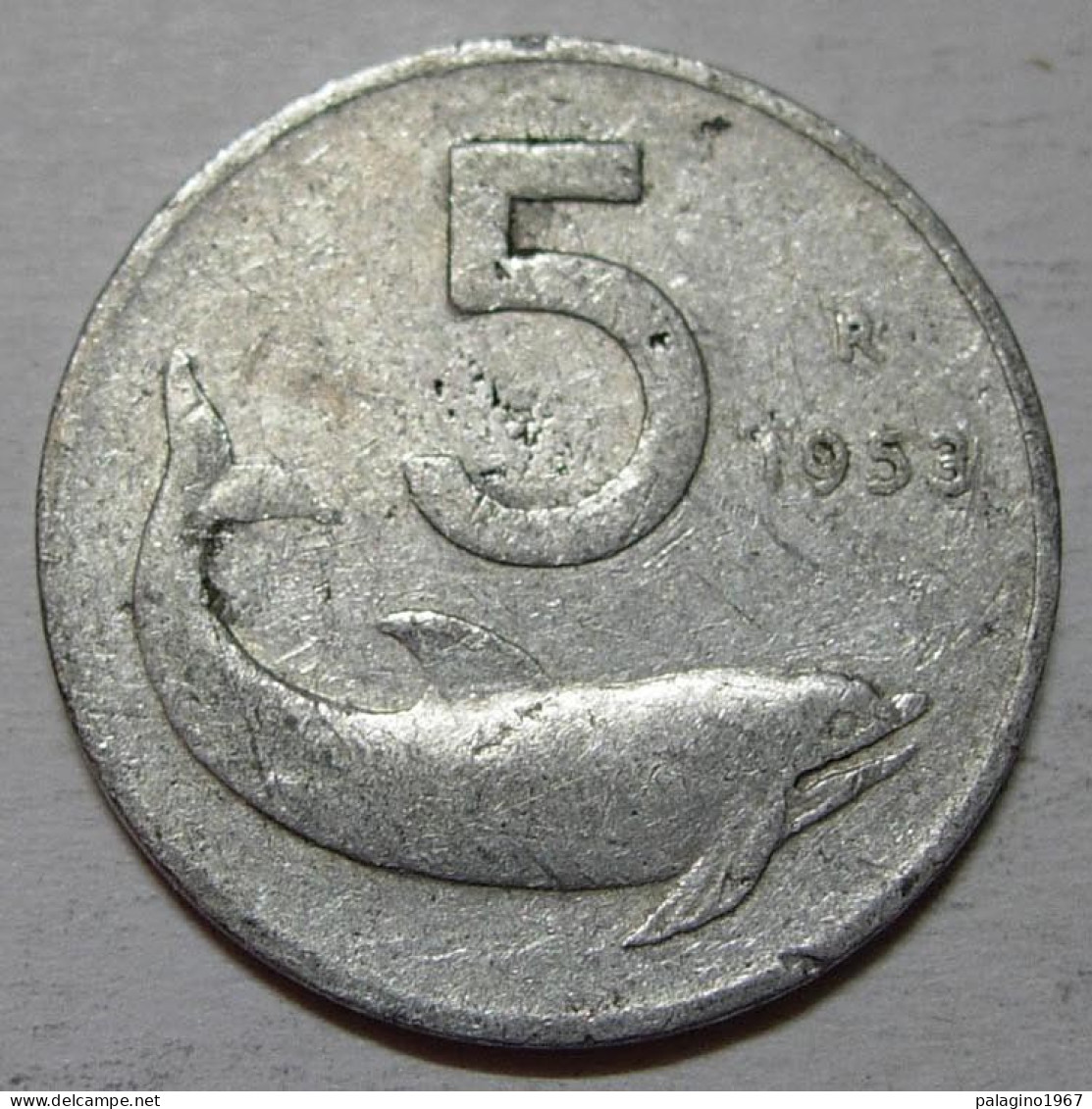 REPUBBLICA ITALIANA 5 Lire Delfino 1953 MB  - 5 Liras