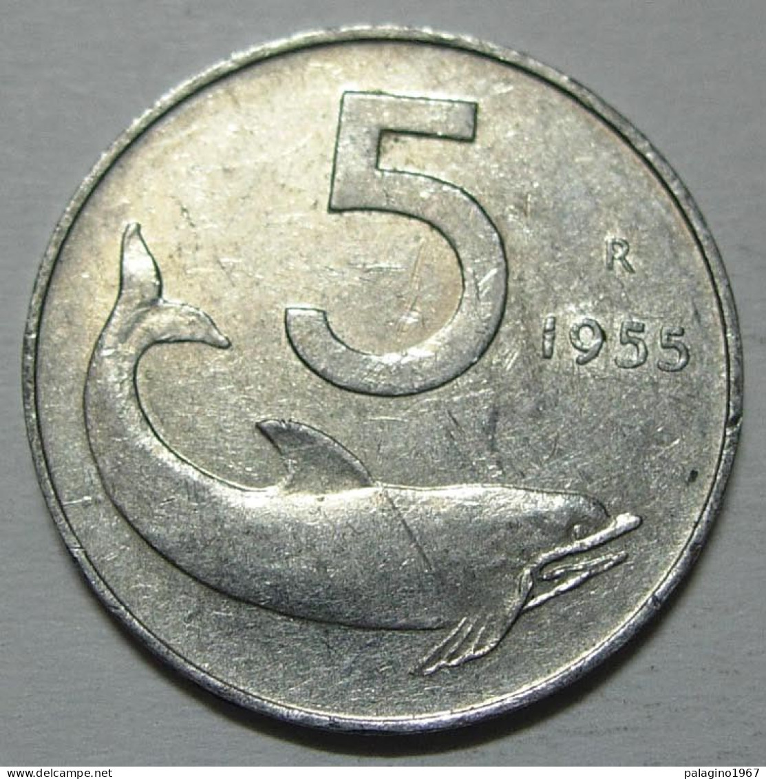 REPUBBLICA ITALIANA 5 Lire Delfino 1955 QBB  - 5 Lire