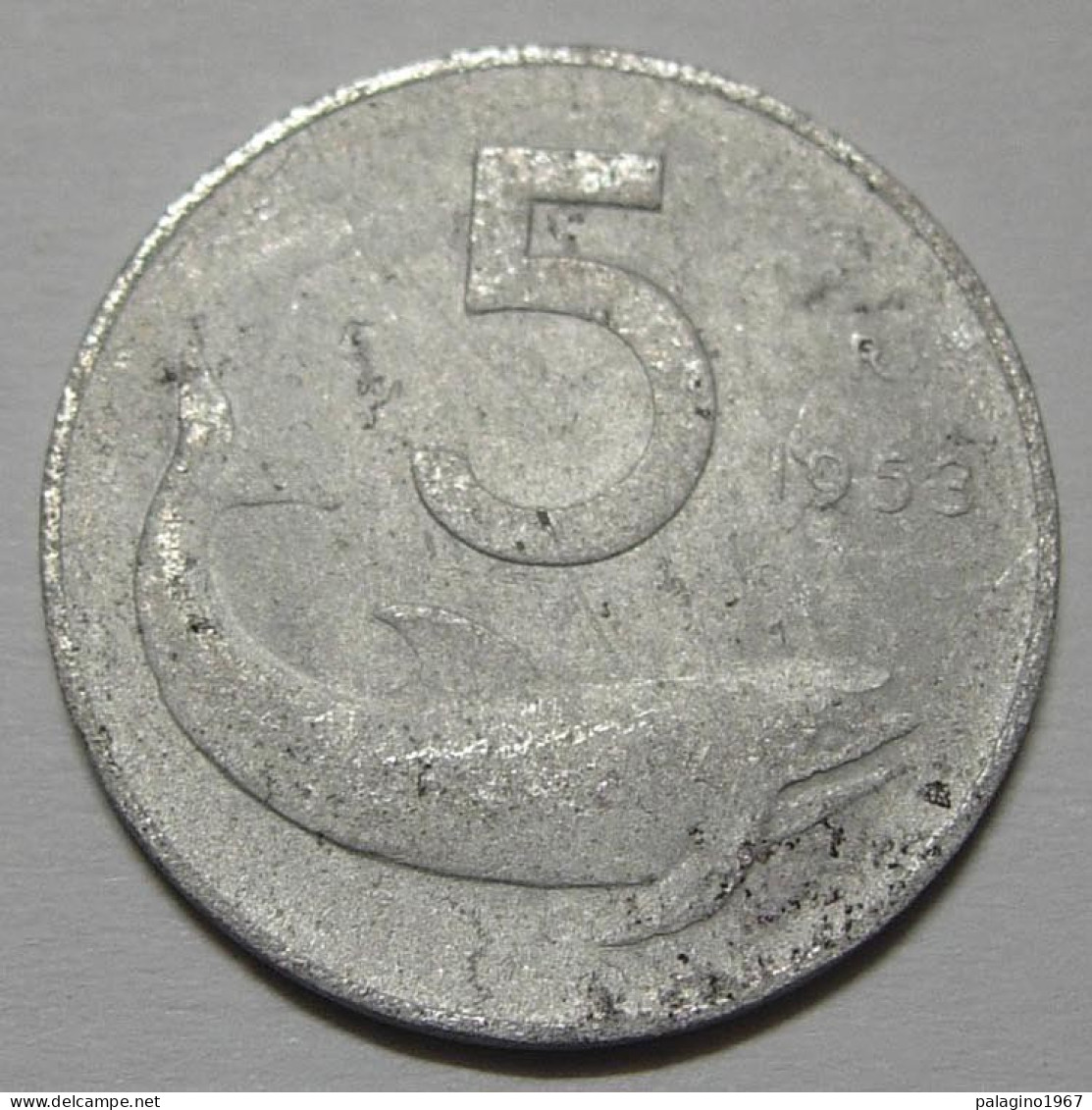 REPUBBLICA ITALIANA 5 Lire Delfino 1953 MB  - 5 Lire