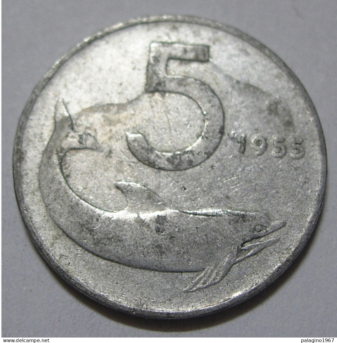 REPUBBLICA ITALIANA 5 Lire Delfino 1955 MB QBB  - 5 Lire