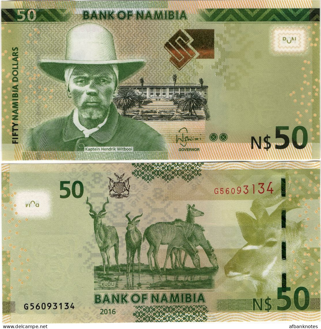 NAMIBIA       50 Dollars       P-13b       2016        UNC - Namibia