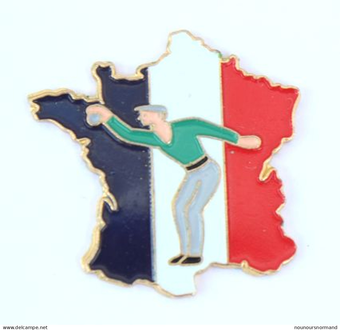 Pin's PETANQUE - Joueur De Pétanque Sur CARTE DE FRANCE Tricolore - Kandinet Fils  - M529 - Boule/Pétanque