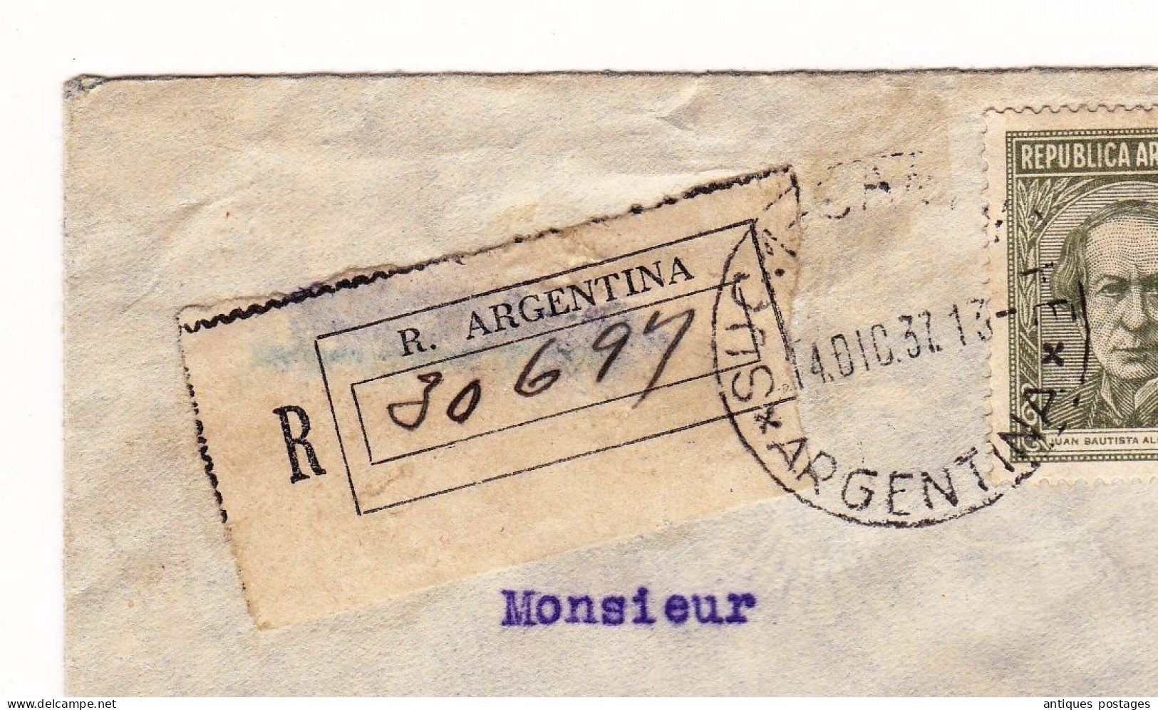 Registered Certificado1937 Santa Fe Marcello Jodry Argentina Argentine Boom Belgique Léon Verbist - Lettres & Documents