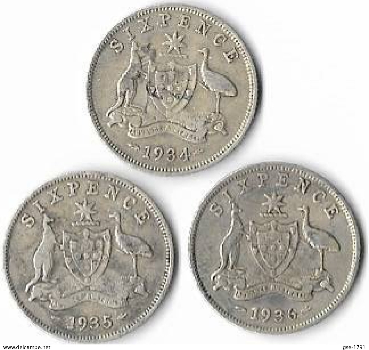 AUSTRALIE  GEORGES V  ,6 Pence,   Lot De 3,1934 ,1935, & 1936  Argent , TTB - Zonder Classificatie